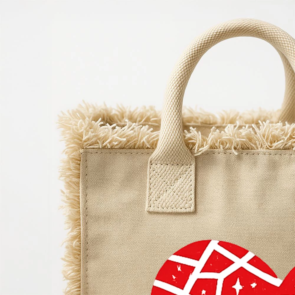 Sacoșă din bumbac 450 g/m² cu franjuri și fermoar – Mosaic Happy VDay (Valentine’s Day)