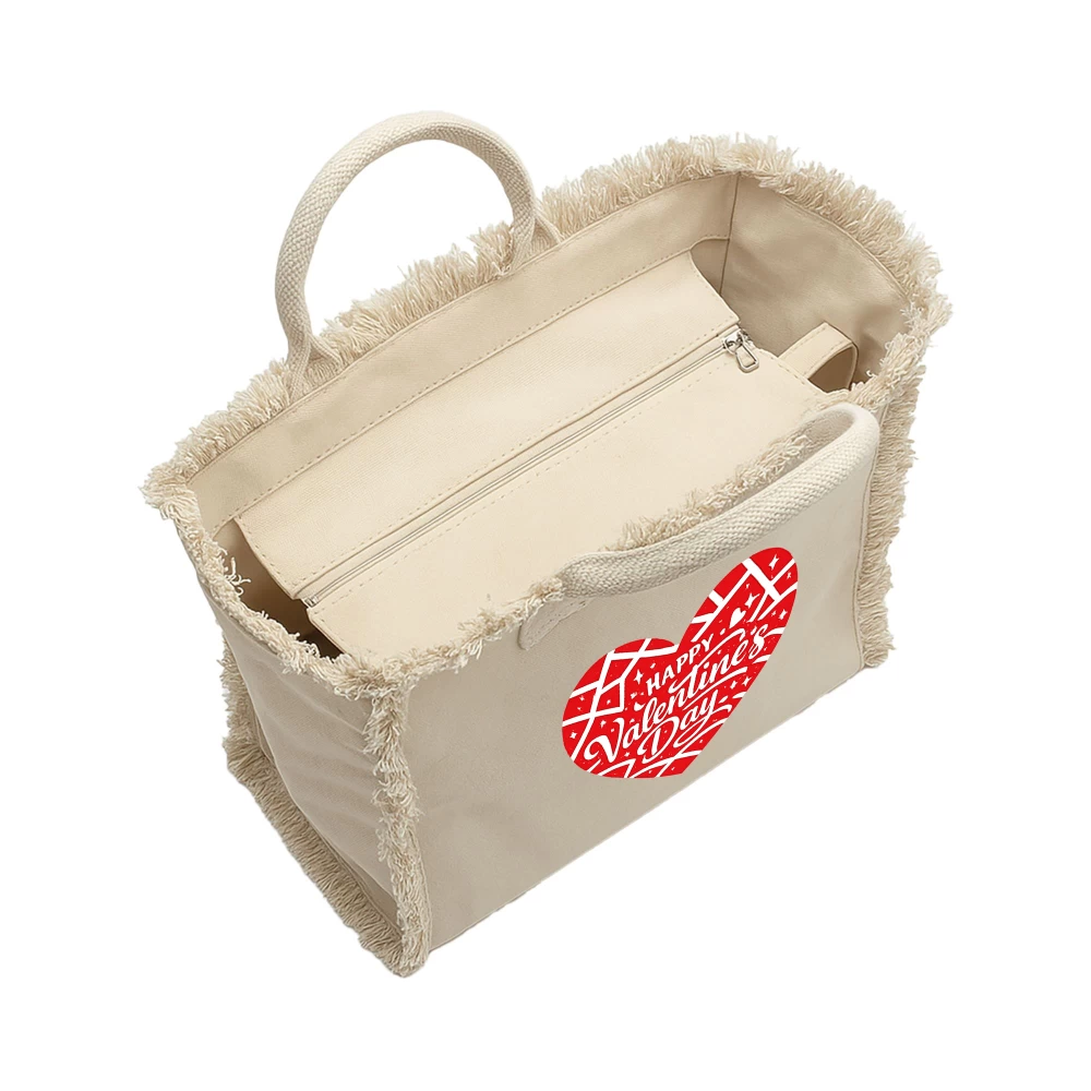 Sacoșă din bumbac 450 g/m² cu franjuri și fermoar – Mosaic Happy VDay (Valentine’s Day)