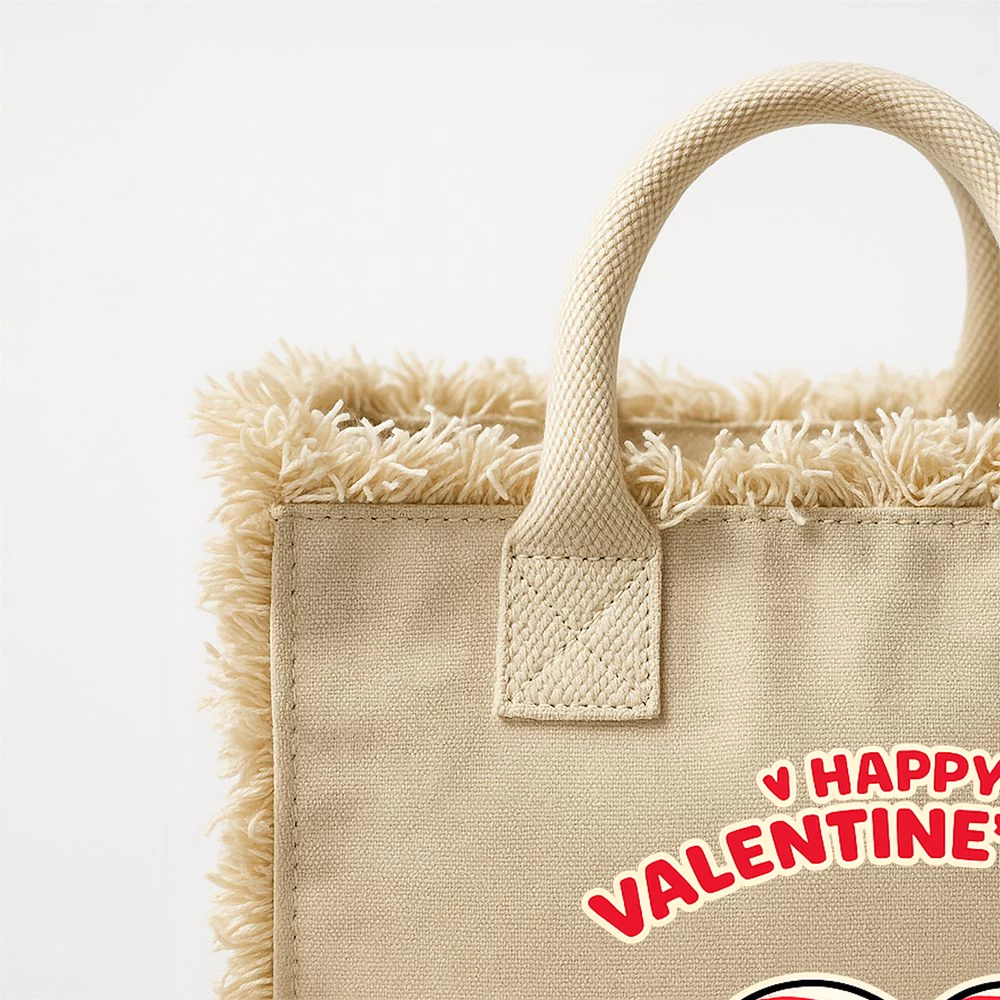 Sacoșă din bumbac 450 g/m² cu franjuri și fermoar – Cool Heart (Valentine’s Day)