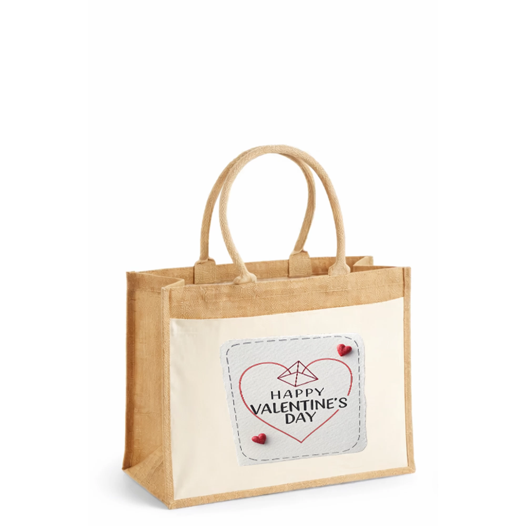 Sacoșă din iută personalizată “Happy Valentine’s Day” (12L)