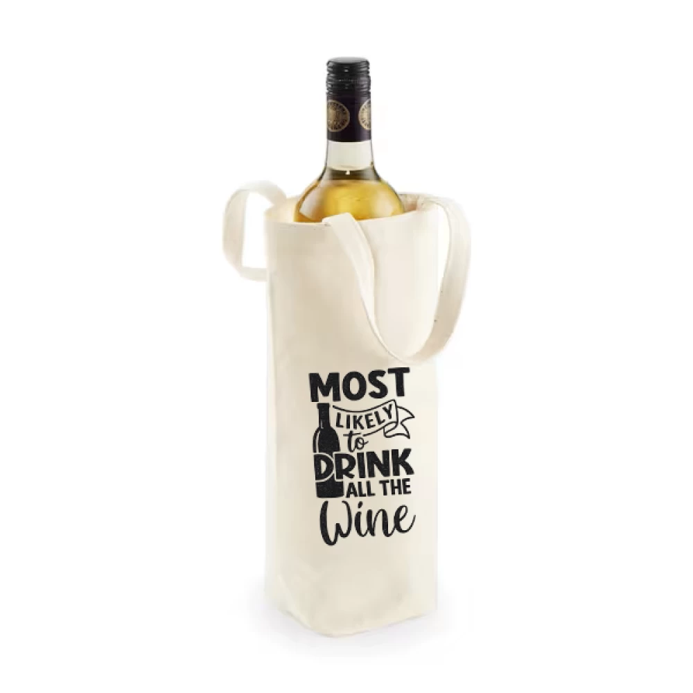Sacoșă bumbac pentru sticlă vin – Most Likely to Drink All the Wine