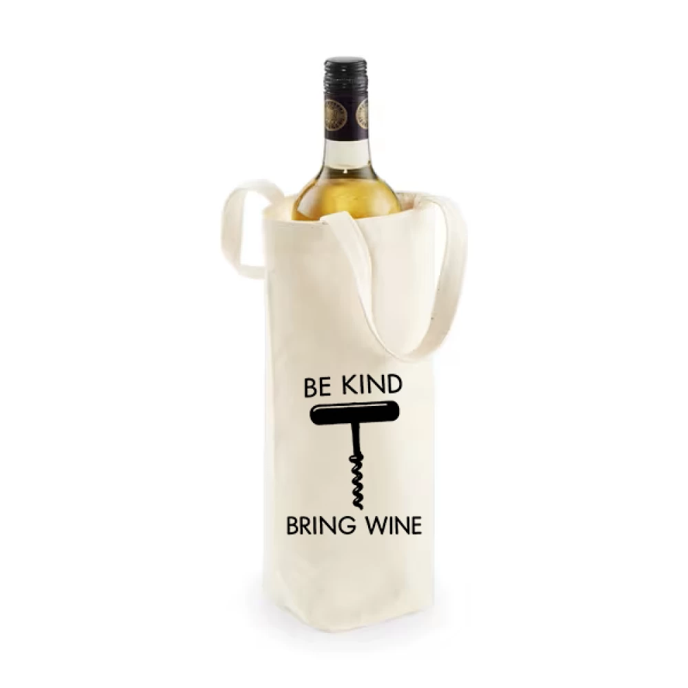 Sacoșă bumbac pentru sticlă vin – Be Kind Bring Wine