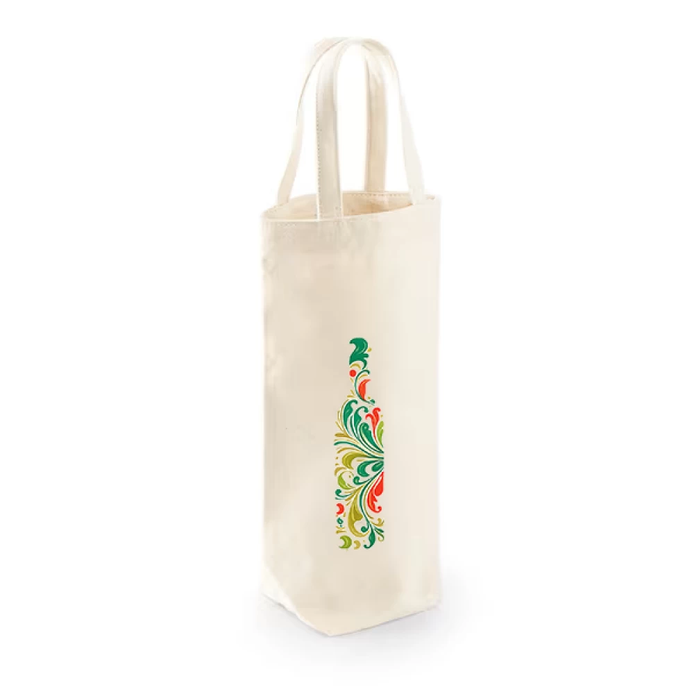 Sacoșă bumbac pentru sticlă vin – Ornament Floral