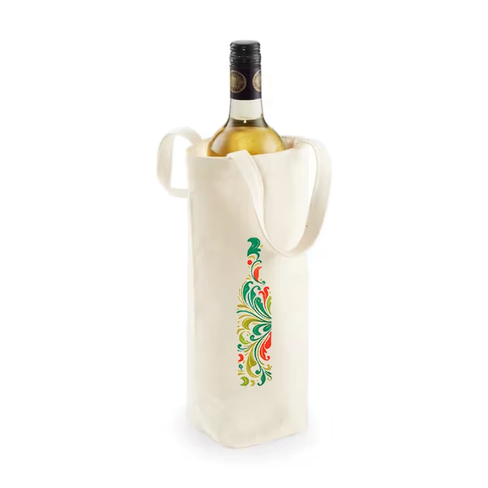 Sacoșă bumbac pentru sticlă vin – Ornament Floral