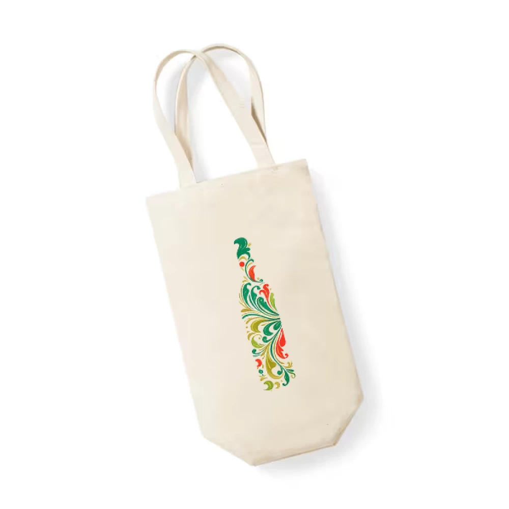 Sacoșă bumbac pentru sticlă vin – Ornament Floral